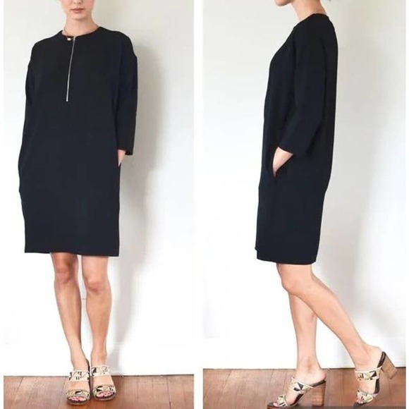 Everlane Japanese GoWeave Front-Zip 3/4 Sleeve Mini Dress in Black - Picture 12 of 13